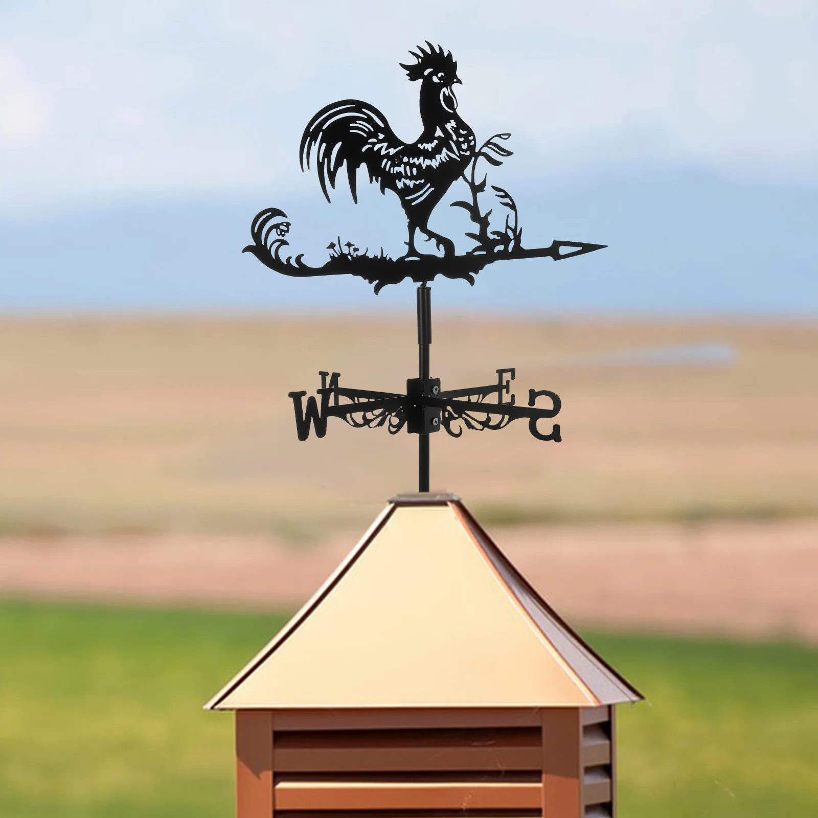 Weather Vane Farm Yard Metal Wrought Iron Big Rooster Roof Decoration Indicator Sign Weathervane Ground Decorative Black