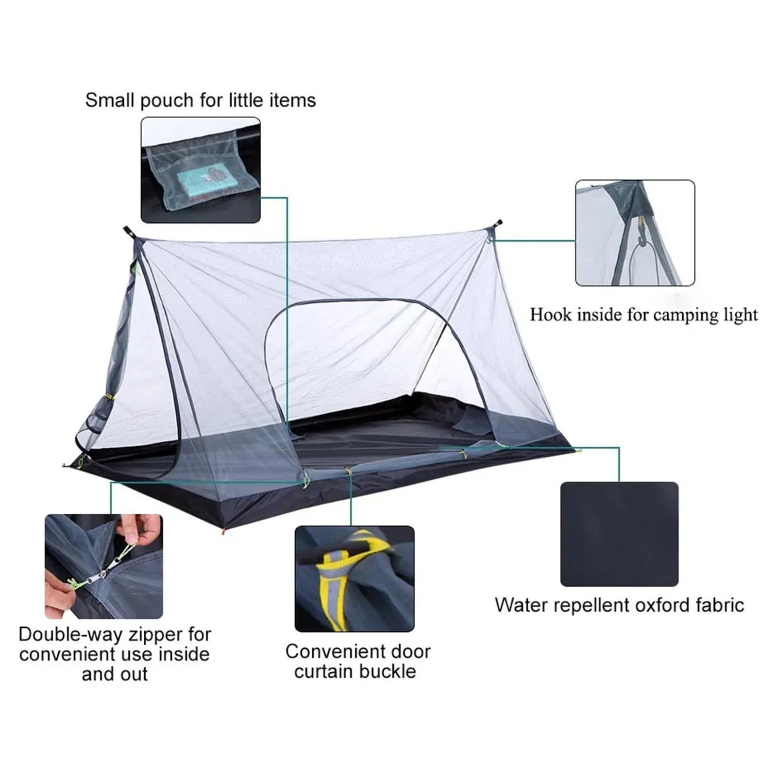 

Inner Tent Mesh Tent Camping Mesh Tent Double Side Zippers Outdoor Rope Single/ Double Person Tent Accessories