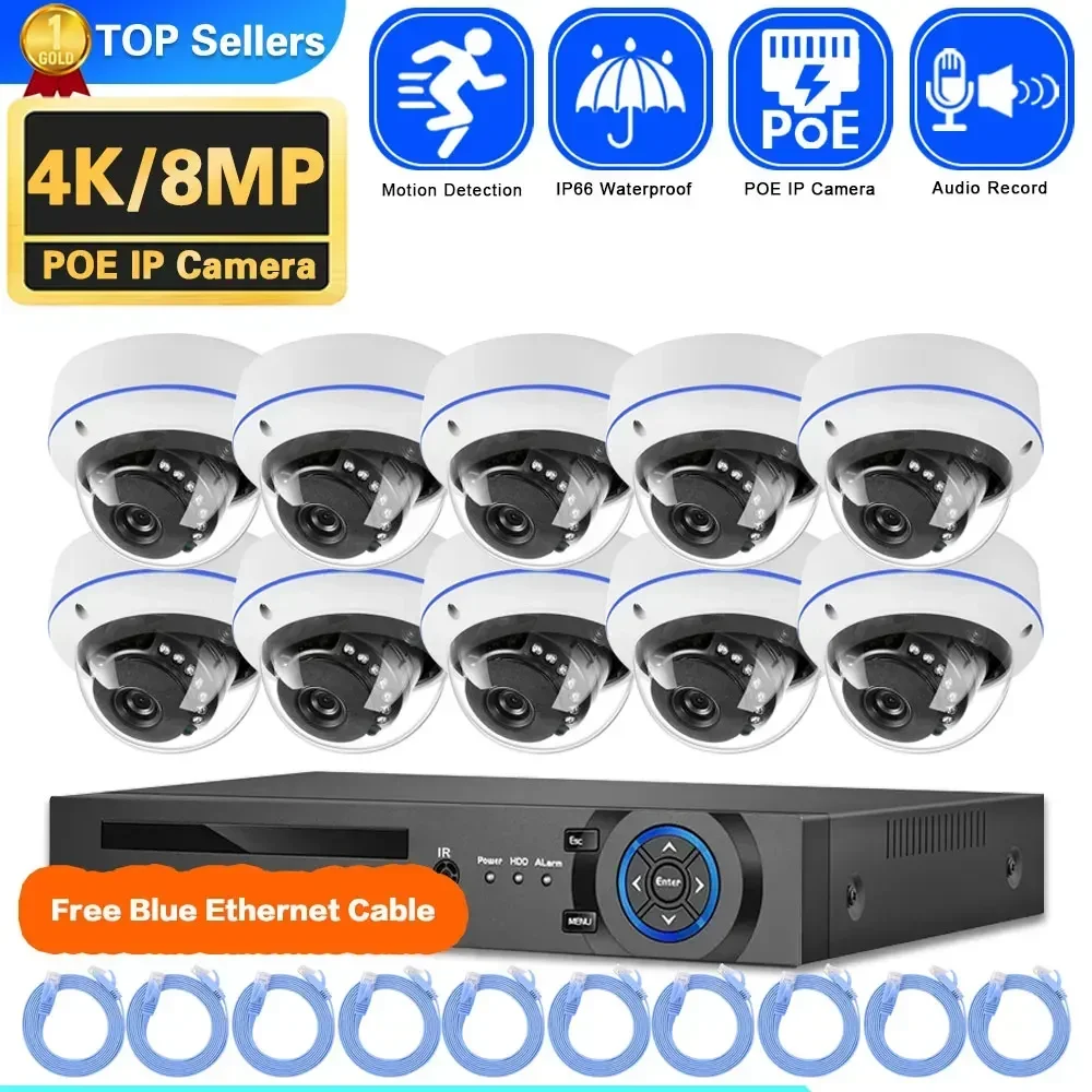 4K 8MP NVR Ultra HD POE IP Security CCTV Dome Camera System Set Outdoor wireless security camera Video Surveillance Cccam Kit