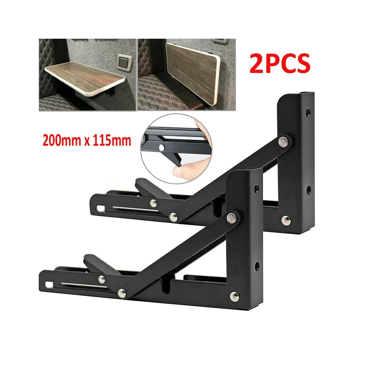 2Pcs Campervan Folding Bracket Table Shelf Motorhome Caravan Black Finish Stainless Steel Mini Folding