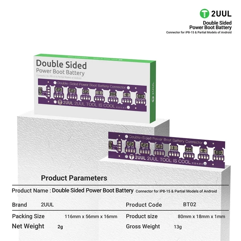 2UUL BT02 بطارية قوة التمهيد موصل محطات جانبية مزدوجة آيفون 8 ~ 15 برو ماكس وأندرويد أداة إصلاح الهاتف دلو