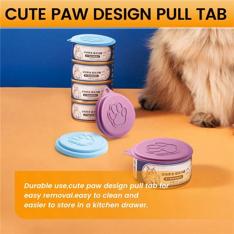 ABFU-2 Pcs Reusable Pet Dog Can Tin Food Covers With Print Fresh Pet Cans Plastic Lid Caps-Random Color