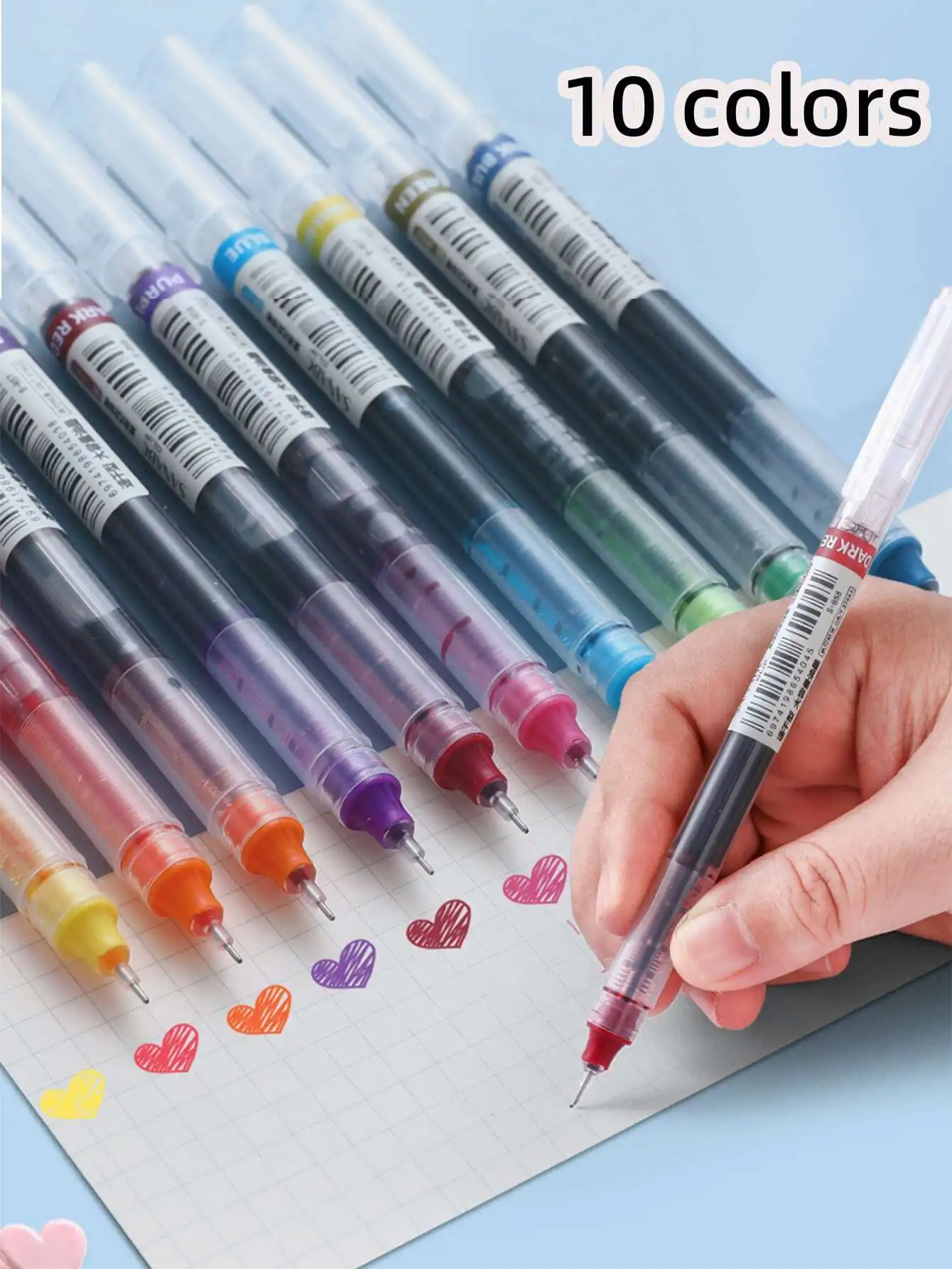 

10pcs Mixed Color Gel Pen, Simple Portable Gel Rollerball Pen For Office, School, Student Back To School
