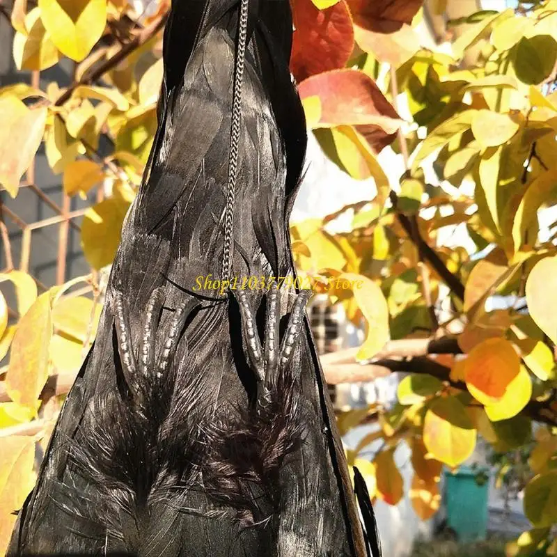 C4DF Halloween Decor Large Black Feathered Crows for Garden Bird Deter