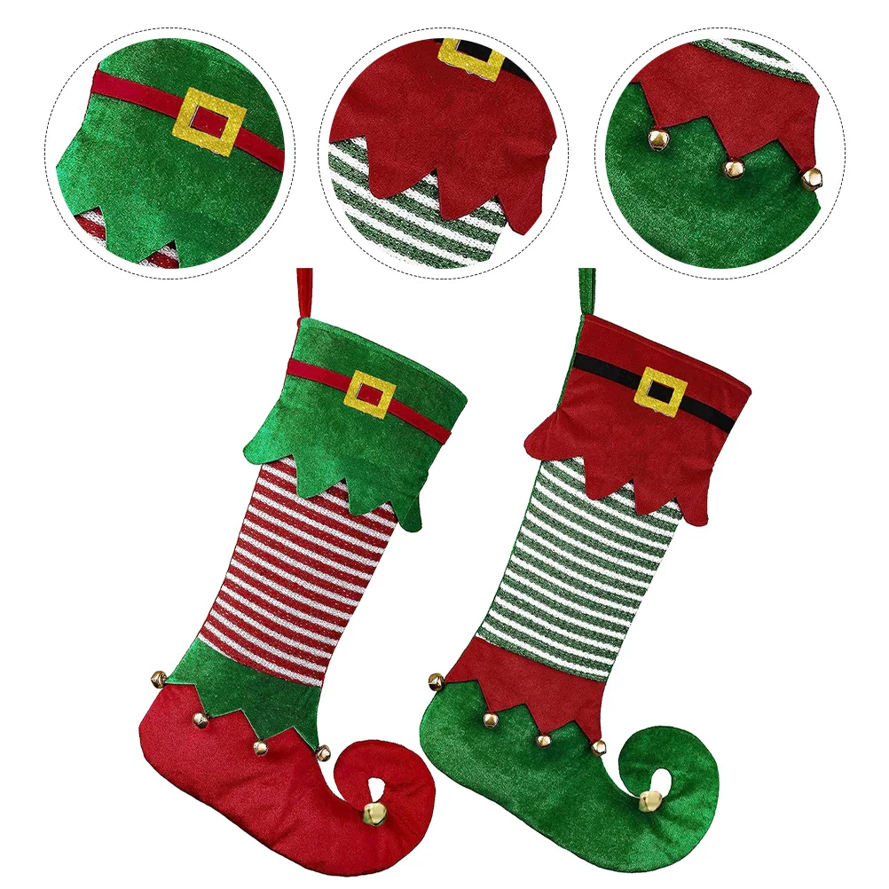 

2pcs Christmas Decoration Sock Festive Stocking Hanging Ornament For Xmas Tree Fireplace Party Gift Bag Candy Pouch