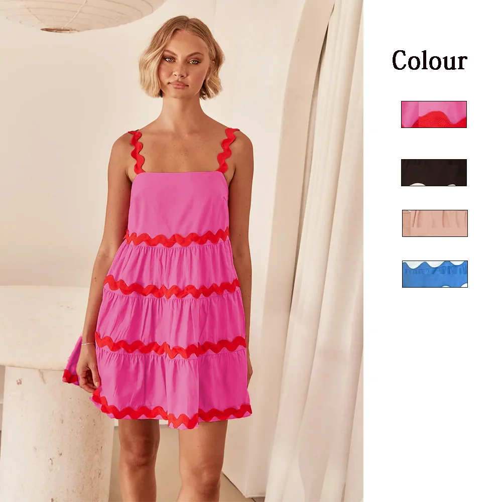 Europejskie i amerykańskie nowe modele na wiosnę i lato, luźna, słodka i świeża koronkowa sukienka z krótkim rękawem