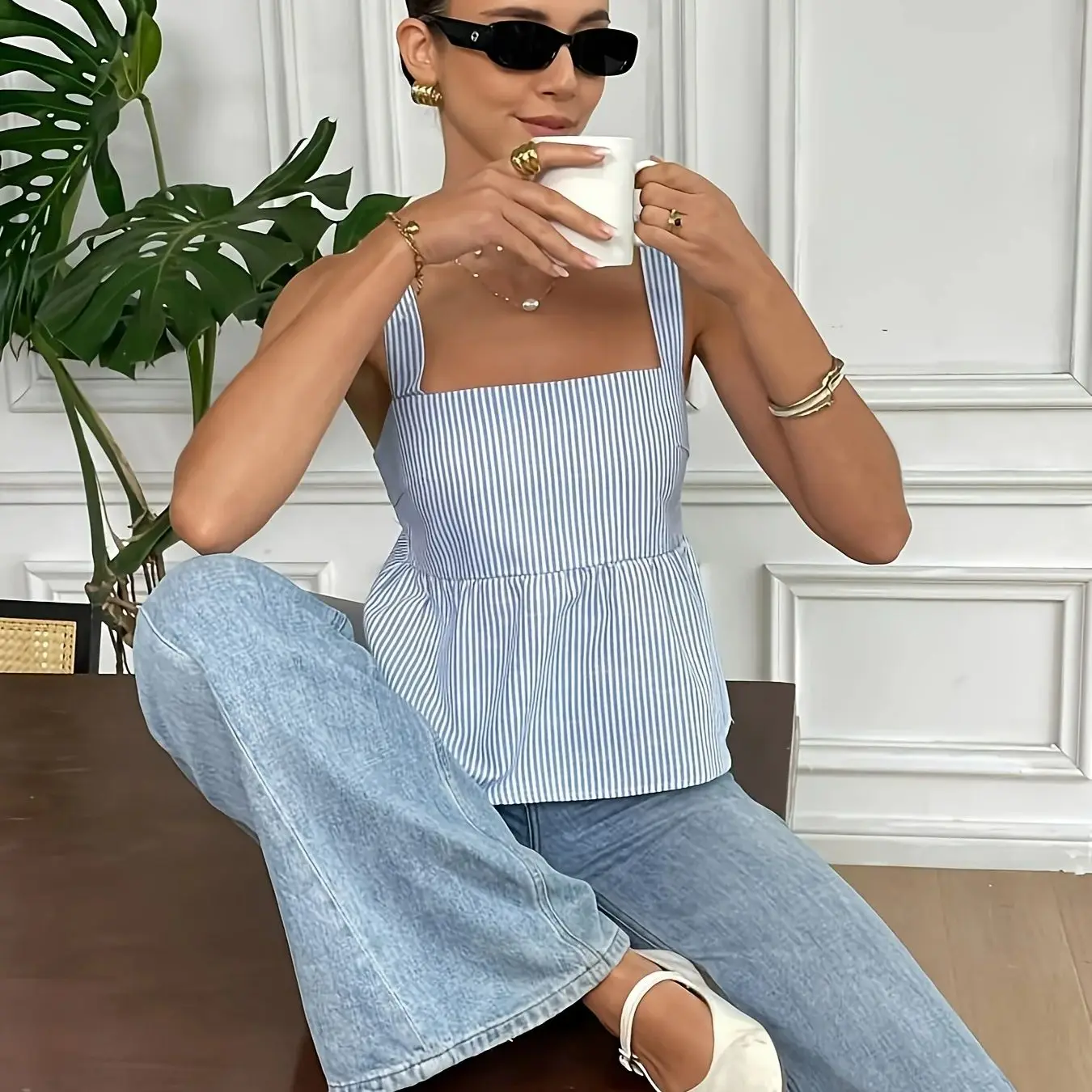 Débardeur d'été élégant à rayures pour femmes, imprimé au dos, nœud papillon, cravate, à la mode, décontracté, coupe ample, nouvelle collection