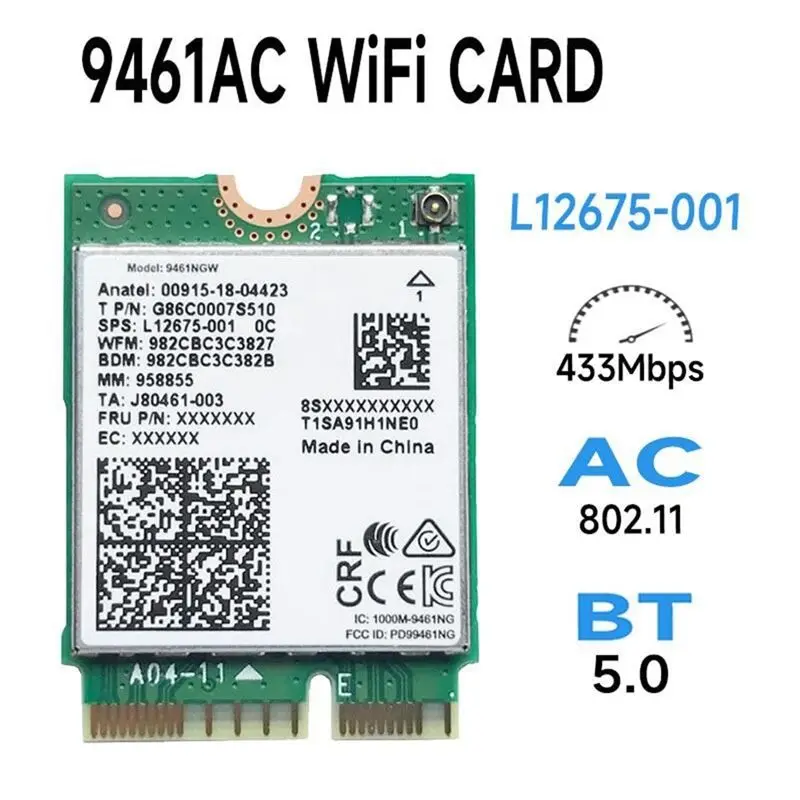 For 9461NGW WiFi Card+Baffle+Antenna Kit AC 9461 2.4G/5G 802.11AC M2 Key E CNVI Bluetooth 5.0 Wireless Adapter-A68X view 5