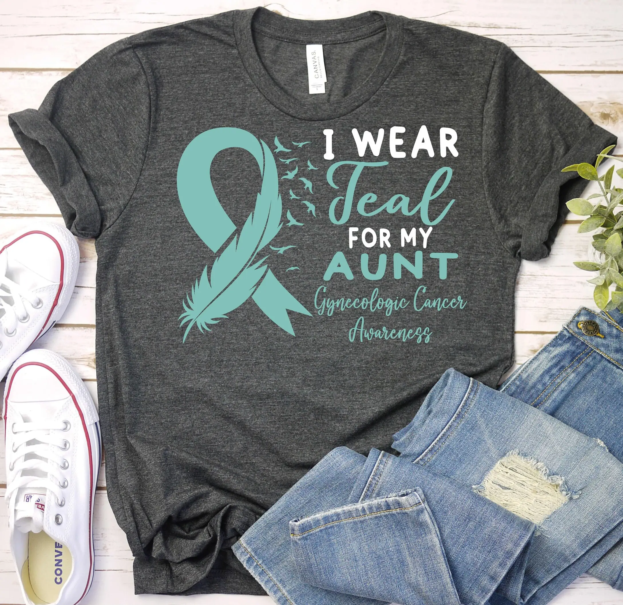 Gynecologic Cancer Awareness T Shirt Cervical Ovarian Survivor Aunt Support