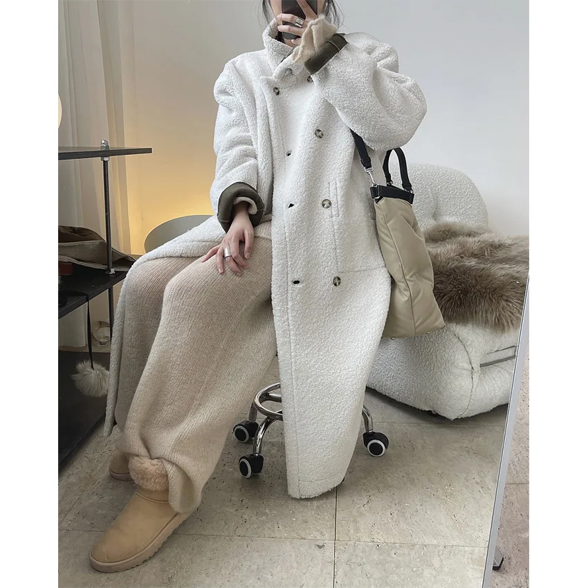 Winter New Fashionable Profile Heavy Lamb Wool Coat Fur Integrated Two-Way Wear Thermal Long Coat for Women