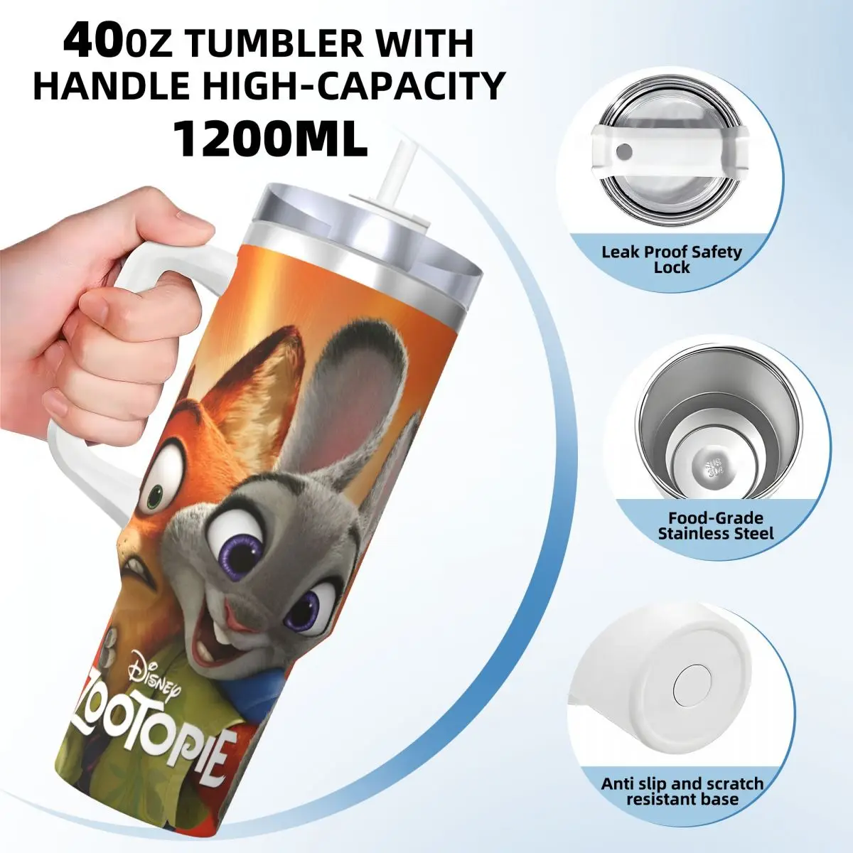 Anime Zootopia Cartoon Stainless Steel Tumbler Camping Mugs Cup Portable Cold and Hot Milk Tea Water Bottle