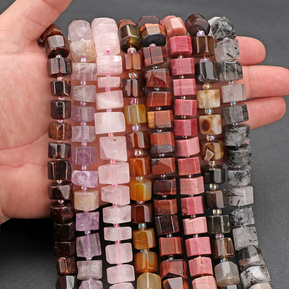 Gemischte Naturstein Facettierte Würfelperlen Rhodonit Amazonit Achat Amethyst Quarz Lose Abstandsperlen DIY Schmuckherstellung Zubehör – Detail 2