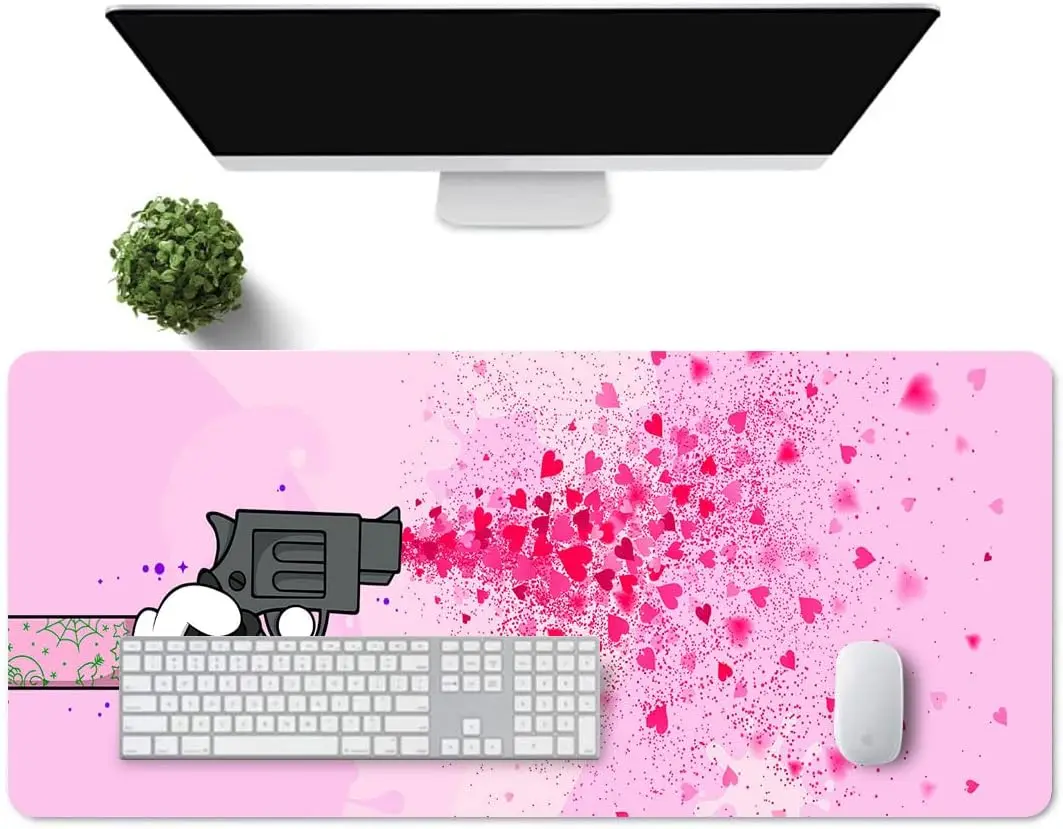 Game Mouse Pad 31.5x11.8 Inch Cartoon Dream Romantic Love Pistol Pattern Mouse Pad with Stitched Edge Non Slip for Office Work