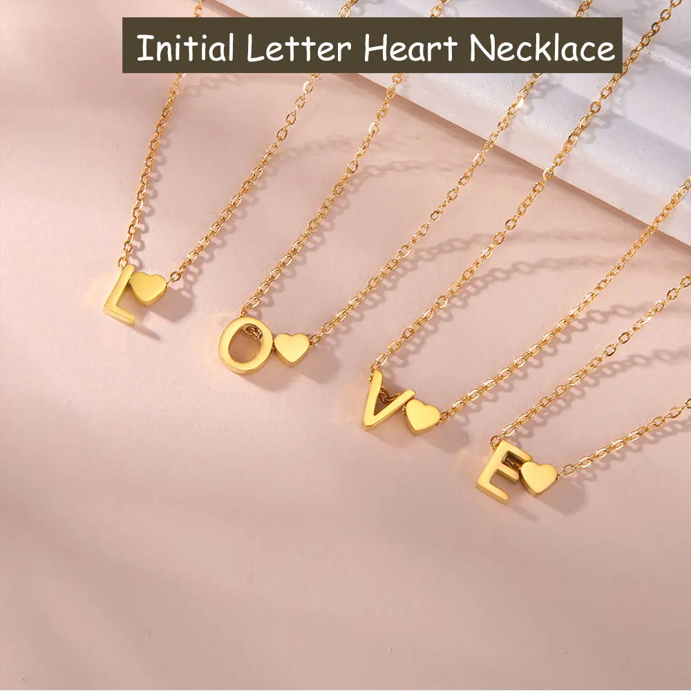 Cazador Anfangsbuchstabe Mini Herz Anhänger Halskette für Frauen Edelstahl A-Z Alphabet Halsband Kette Schmuck Valentinstag Geschenk – Detail 4