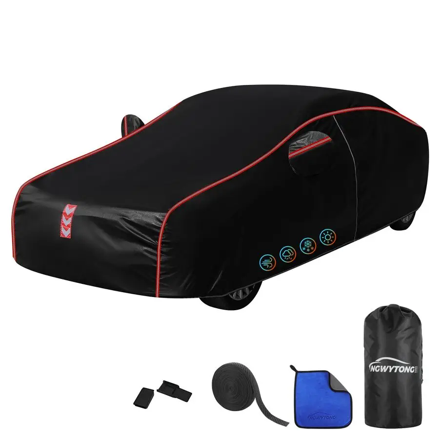 

Cover Waterproof All Weather, AllAround Fastening 60s QuickInstall, 4 Upgrades for Sedans 186in193in Car Cover