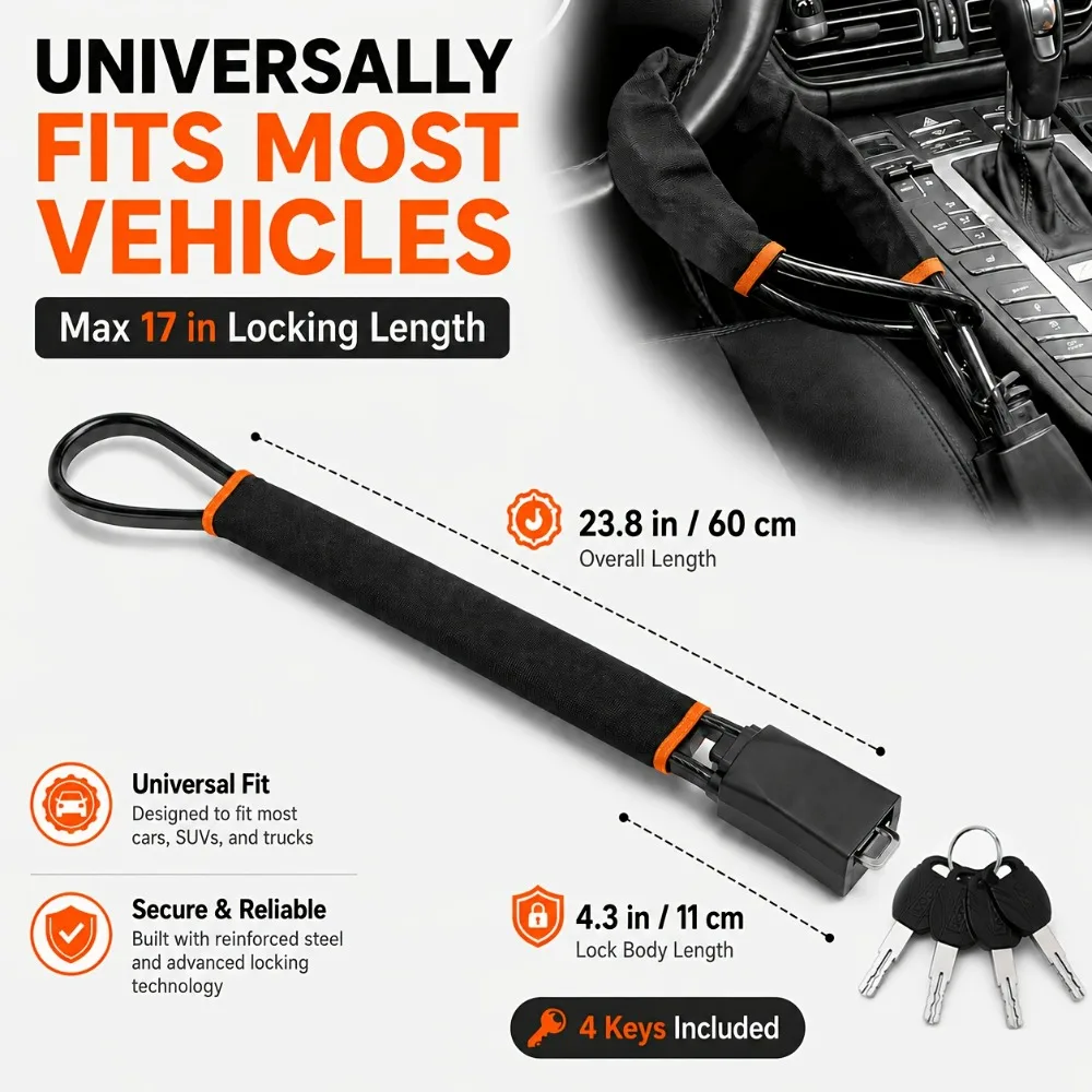 Anti Theft Steering Wheel Lock Car Security Lock Portable Car Safety Device Easy to Unlock Quickly Suitable for Sedans