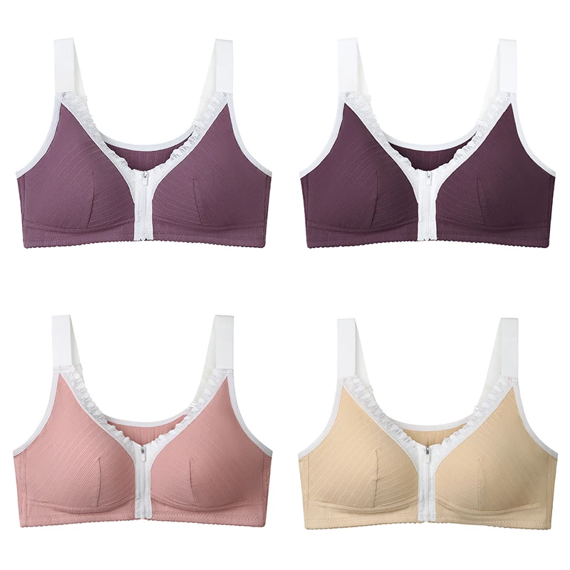 Sujetador Sexy de encaje con cierre frontal para mujer, ropa interior sin aros, lencería cómoda, Bralette de algodón de busto grande 52/120 B C