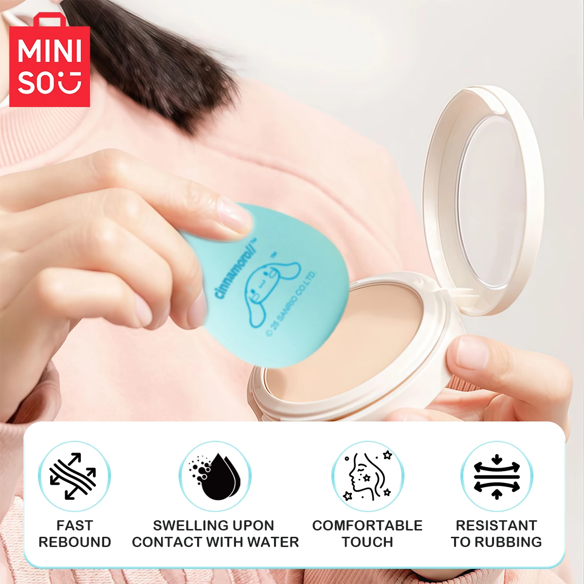 MINISO Hello Kitty et Friends Snack Shop Tasse de stockage de crème glacée Oeuf de maquillage 1 paquet Outil de maquillage facile à appliquer longue durée