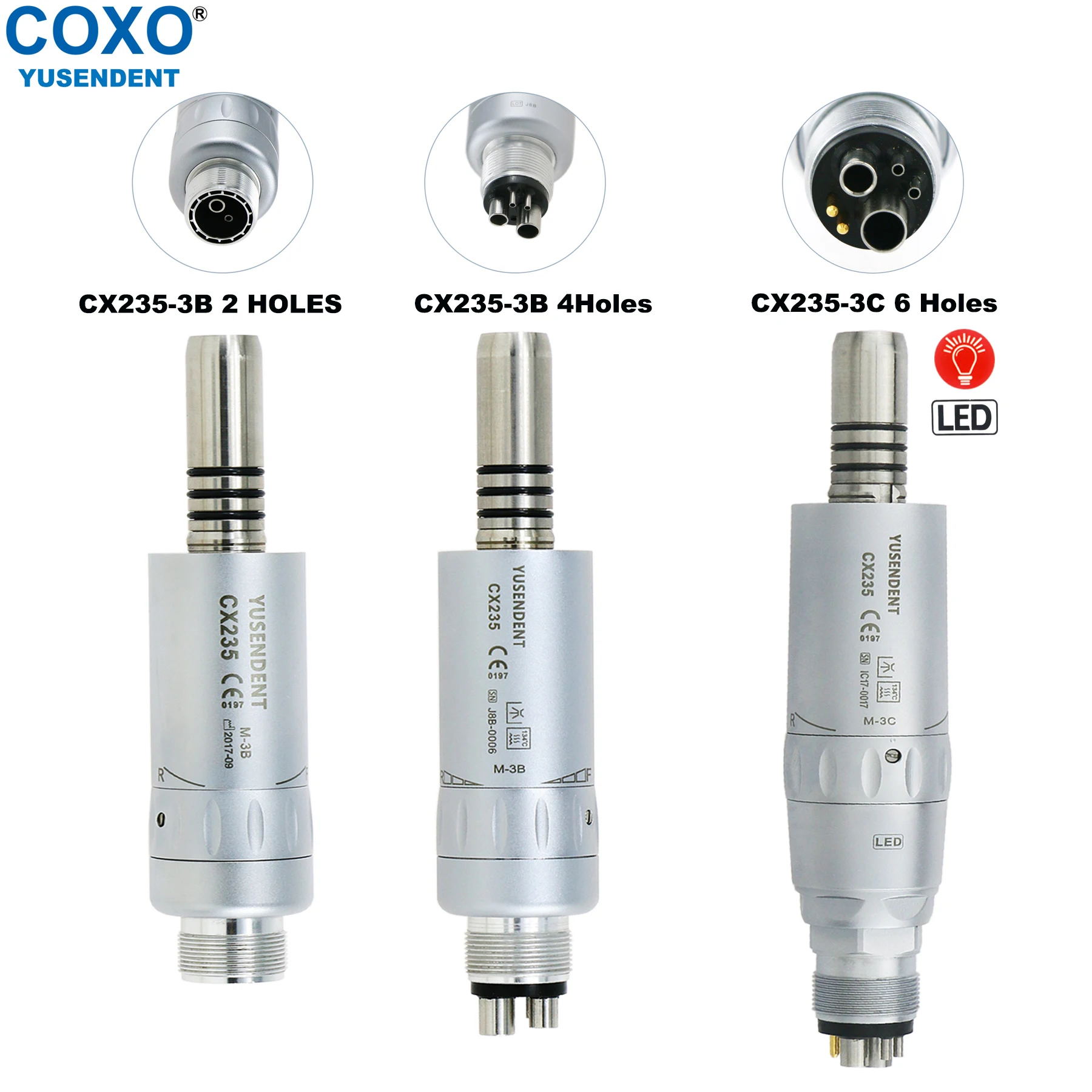 COXO Dental Low Speed Handpieces With LED Dentistry Contra Angle/Straight 1:1 Low Rotation Inner Channel Dental Tools CX235