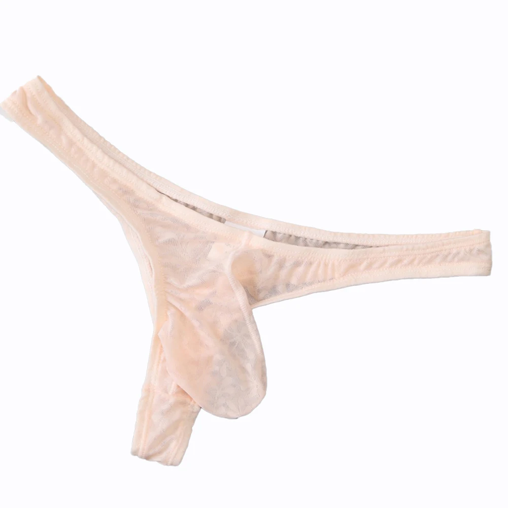 Sexy Mens Sheer Ice Silk T Back Underpants Jacquard Perspective Breathable Thong Panties Convex Pouch G-string Underpants