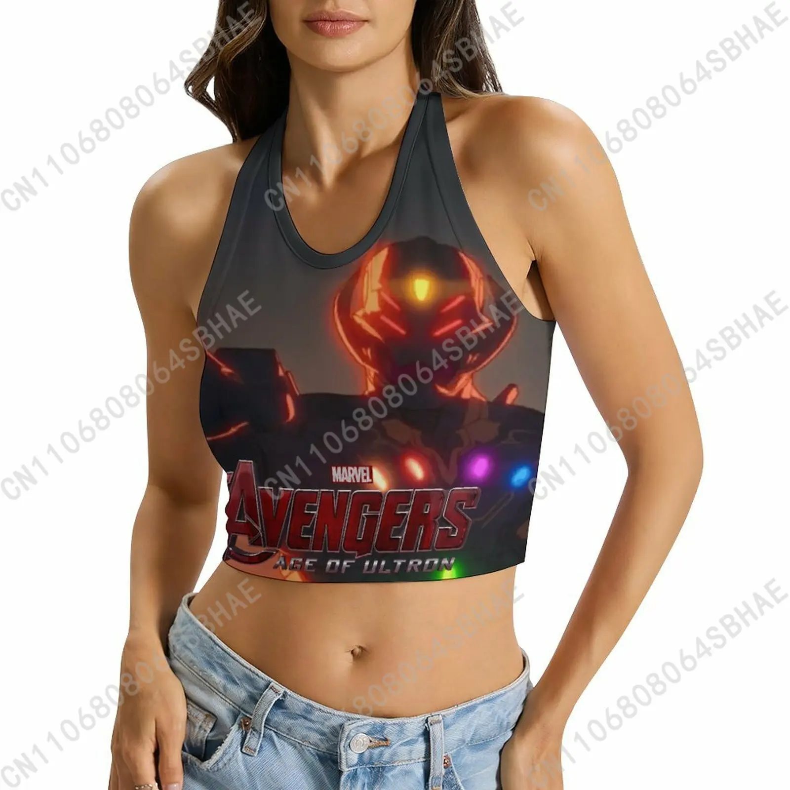 

Marvel Ultron Custom Photo Women's Halter Top Personalized Picture Tie Back Cami Upload Your Gift Wife Girlfriend Cosplay