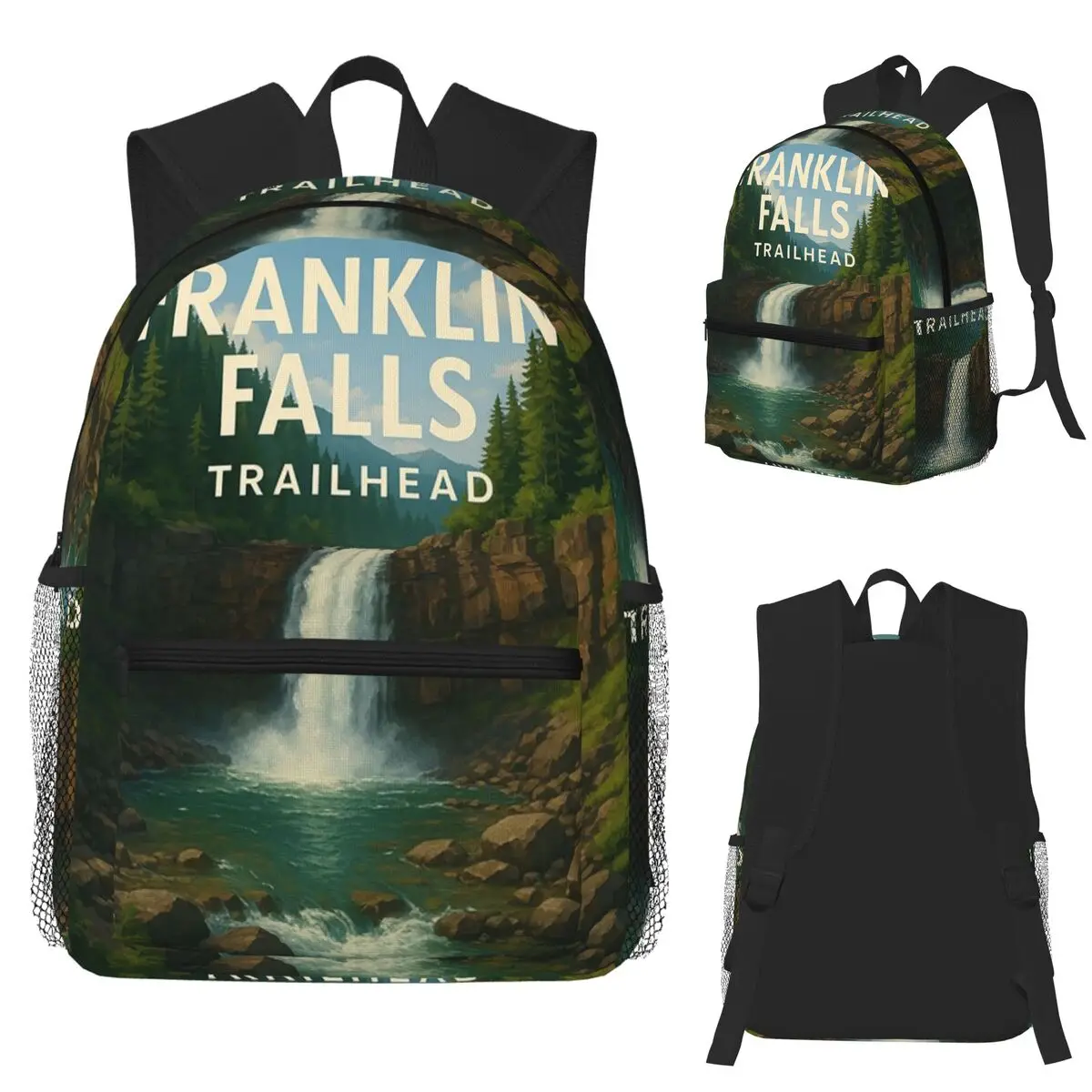 

Franklin Falls Trailhead And Waterfall In Washington State Student Backpack School Bag Travel Daypack Bookbag Shoulder Bags