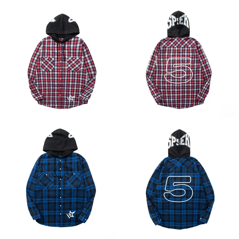 

Retro Plaid Hooded Long Sve irt Jaet Youth Loose Fit Printed Casual ex Cheered Top for Daily Wear Non-Sinkage