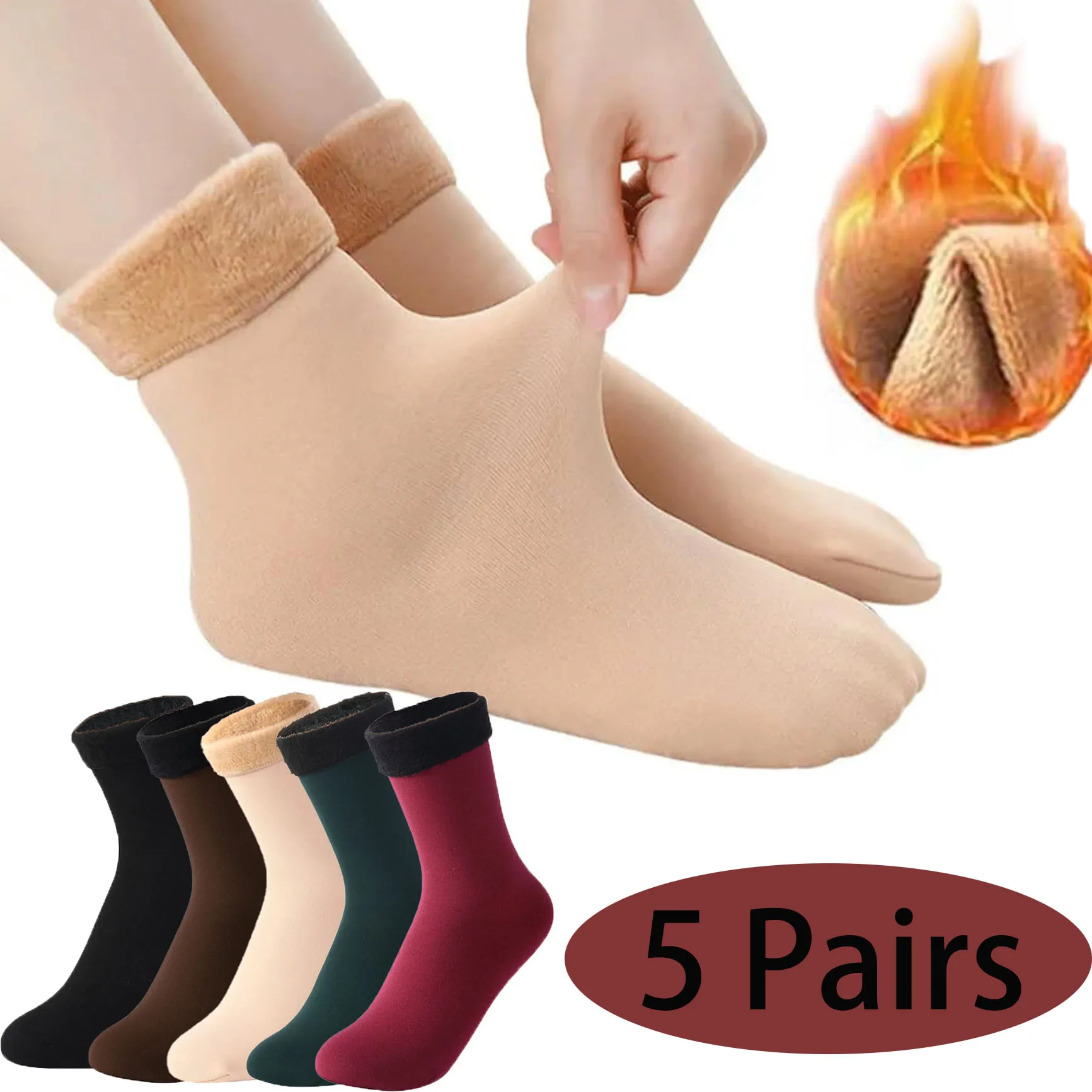 

5Pairs Women Winter Warm Thicken Short Thermal Cashmere Wool Socks Nylon Snow Velvet Boots Home Floor Calcetines Mujer Sock