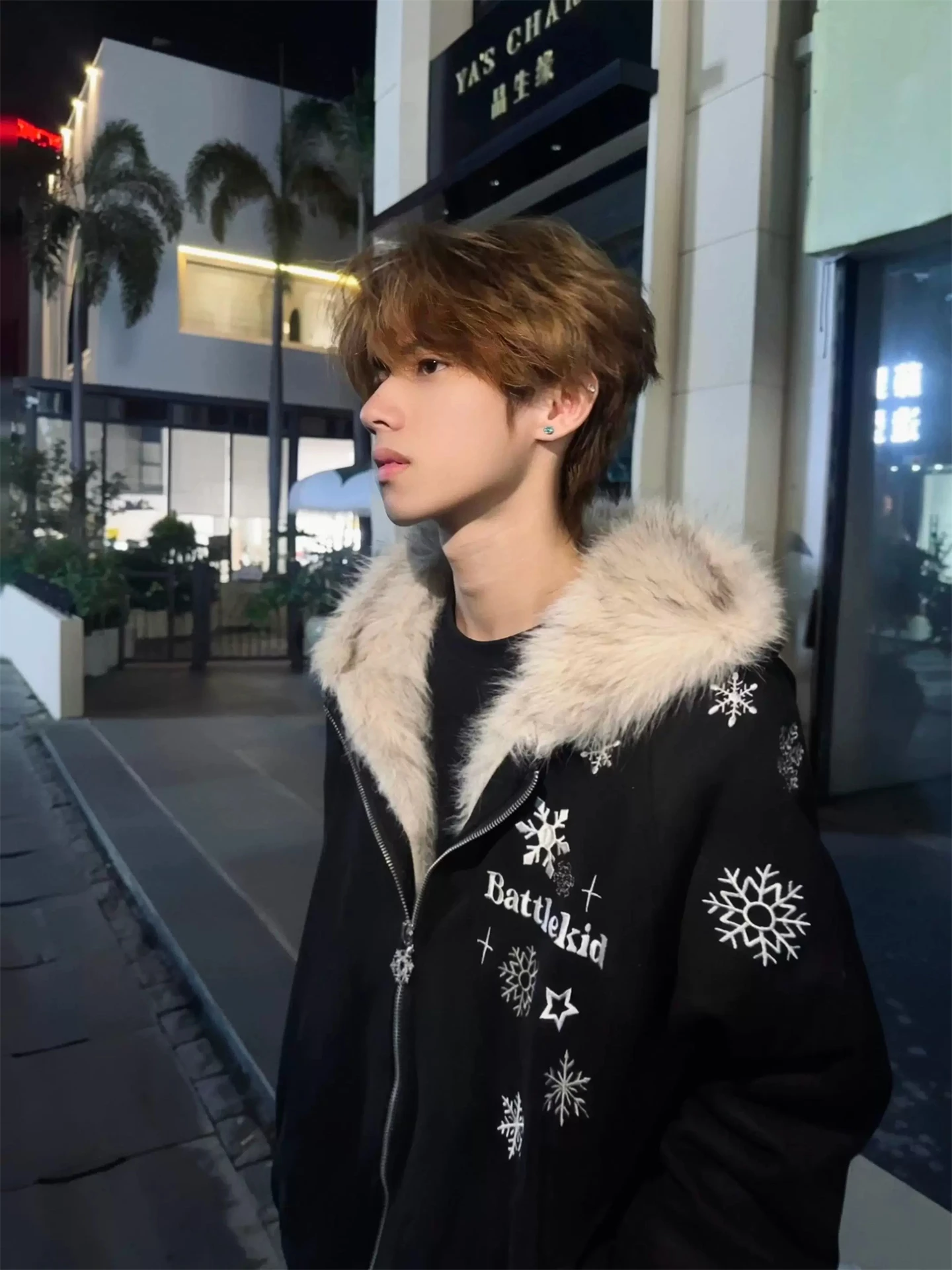 Retro American Snowflake Embroidery Fur Collar Men's Cotton Jacket Winter Thickened Fleece Lined Coat Casual Style Warmth
