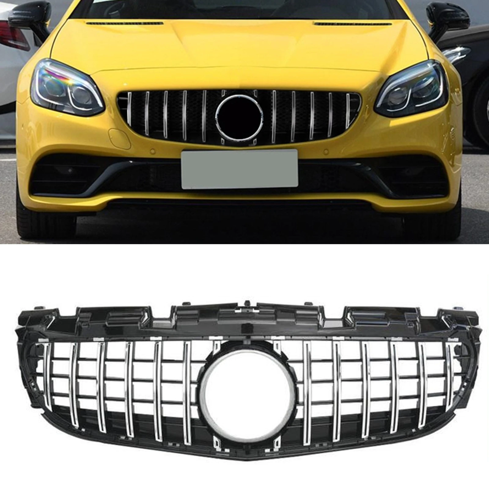 Front Grille Racing Grill For Mercedes Benz SLC Class W172 R172 2016-2020 SLC300 GT Silver/Black Car Upper Bumper Hood Mesh Grid