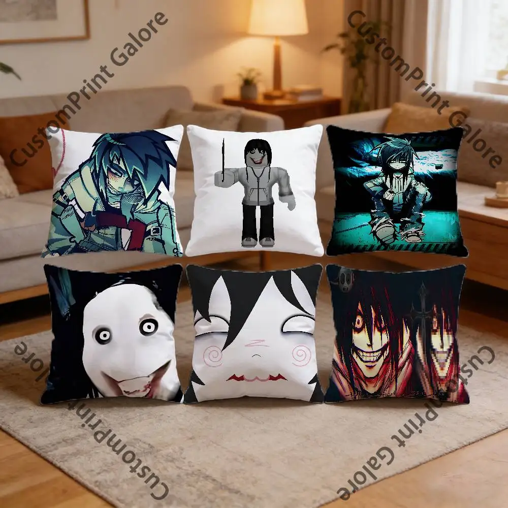 J-Jeff the Killer Polyester Printed Pillow Cover Square 30 35 40 45 50 55 cm Soft for Sofa Bed Car Home Decor