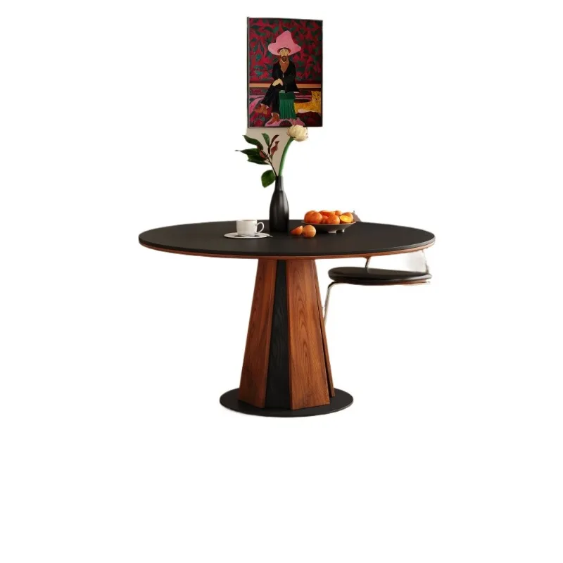 

Round table ash wood legs household, Bauhaus medieval rock slab dining table