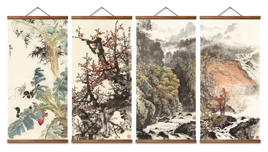 

MT0946 Chinese Styleflowers birds landscape plum blossom Canvas Decorative Wall Art Posters Solid Wood Scroll Paintings