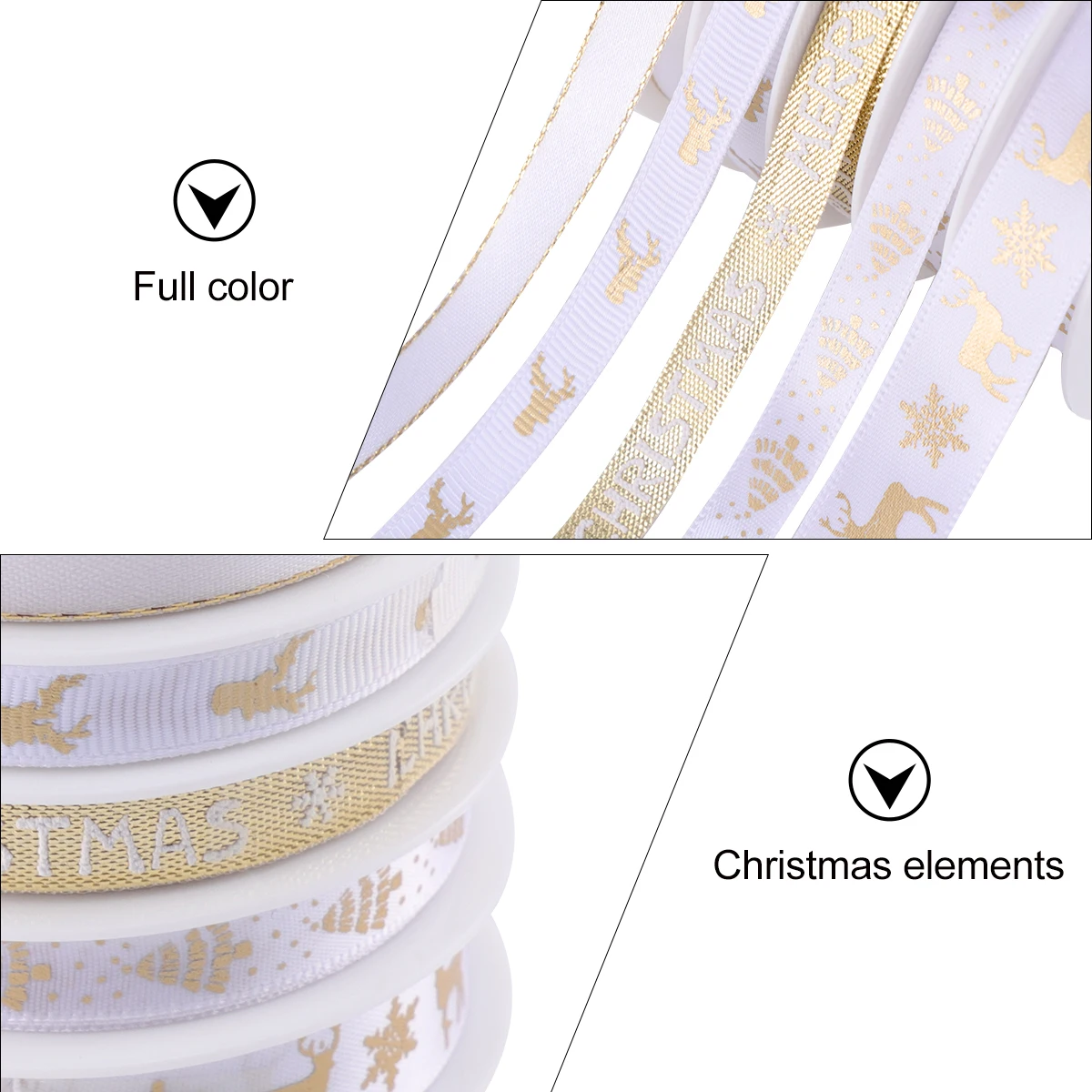 

5 Rolls Christmas Printed Ribbon Set Xmas Craft Thin for Flowers Present Holiday Wreaths Wrapping Tree Decor Gift