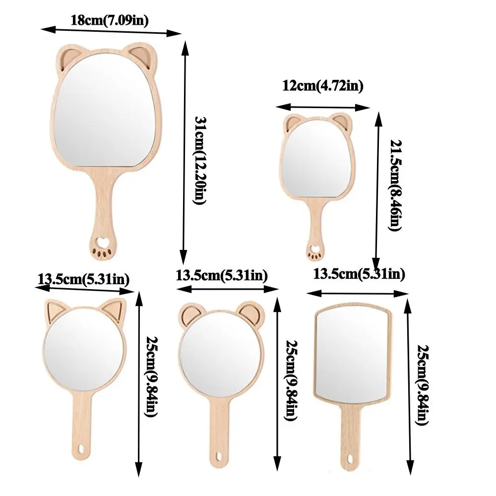 Creative Makeup Mirror with Handle Single-Sided Portable Handheld Mirror Square/Round with Animal Ears Cosmetic Mirror