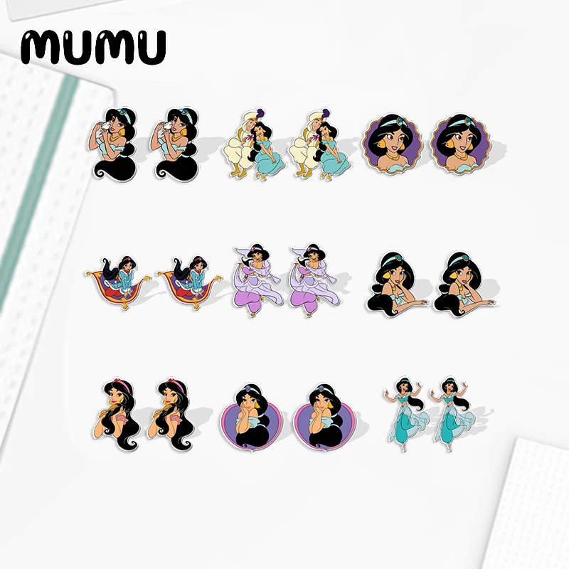 2024 New Princess Jasmine Stud Earring The Magic Lamp Epoxy Jewelry Resin Acrylic Earrings Handmade Gifts Girl