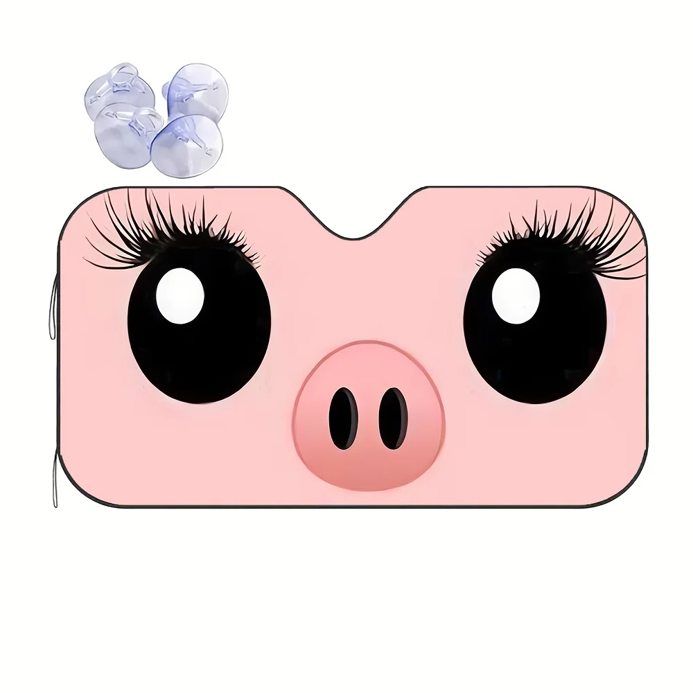 1pc Cute Cartoon Pig Expression Theme Pattern Foldable Car Sun Visor, Summer Fun Car Accessory, Keeping Your Car Cool