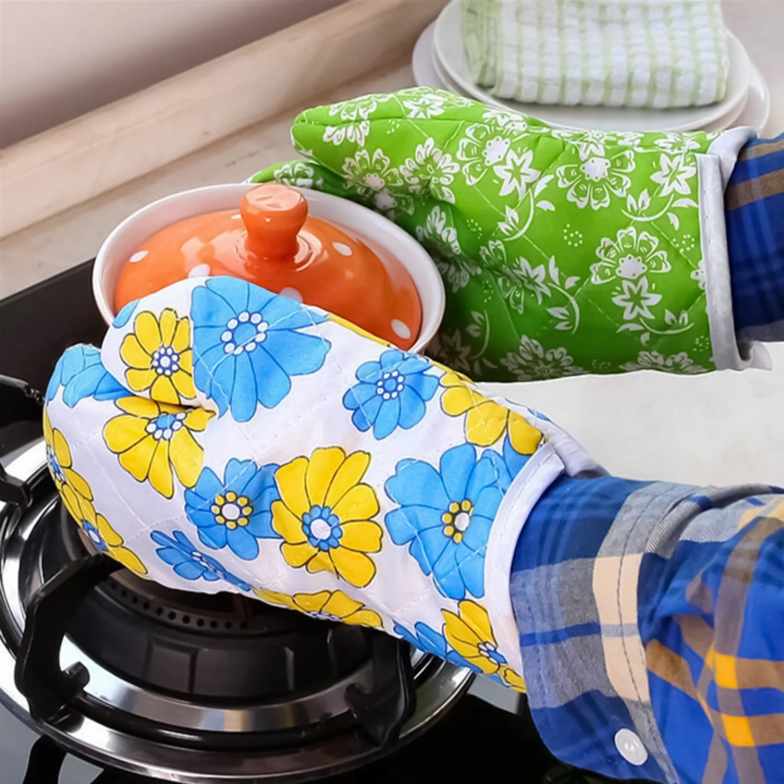1pc Random Microwave Oven Mitt High Temperature Resistant Heat-insulating Gloves For Baking Cooking Household Appliance Parts
