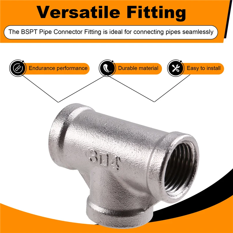 

AT02-2PCS Fitting 1/2" Female Thread Tee Connector BSPT Pipe Connector Fitting 1/2" BSPT Pipe Connector
