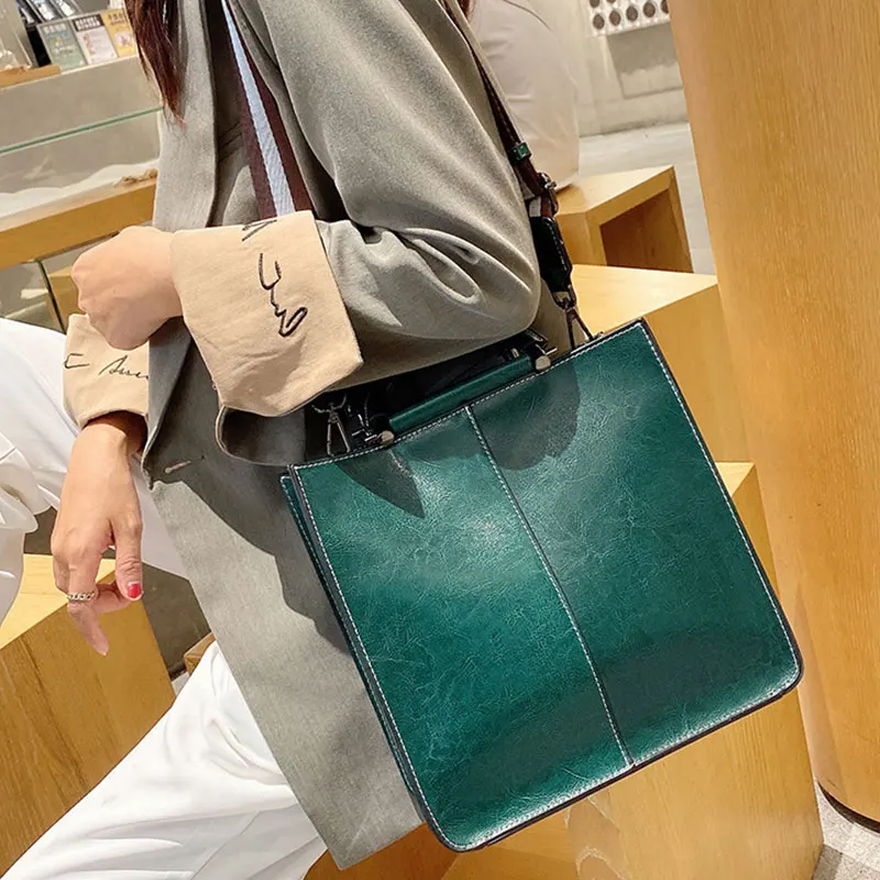 Genuine Leather Women's Shoulder Bag 2025 New Luxury Designer Women Handbags Retro Cowhide Crossbody Bags Female Square Tote Bag