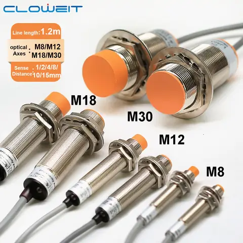 M8 M12 M18 30 접근 센서 유도 형 근접 센서 스위치 DC 12V AC 110V NO NC NPN PNP 감지 금속 스위치 1.2m 라인