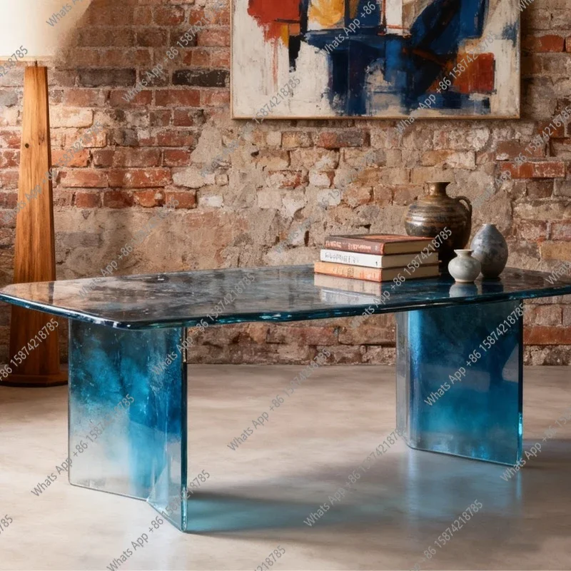 

A69 Italian Minimalist Art Rectangular Dining Table Household Acrylic Transparent Gradual Change Long Table Conference Table