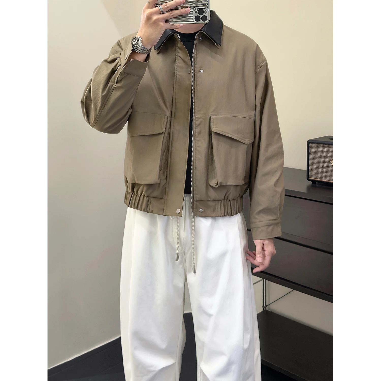 

RiNe, мужская теплая хлопковая внутренняя часть, свободная кожаная куртка в стиле ретро, американская рабочая одежда, осенне-зимняя модная верхняя одежда, пальто