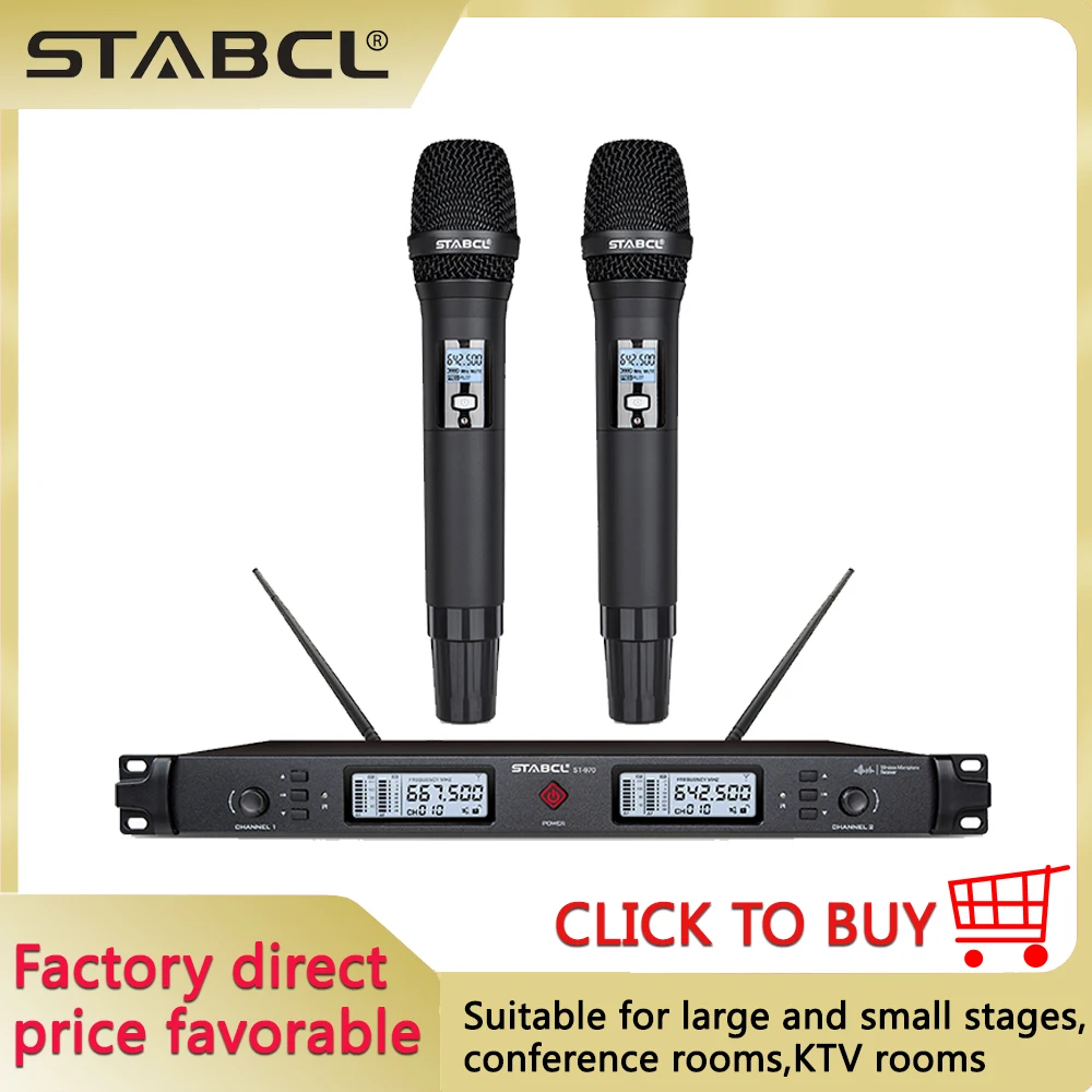 ST-970 Wireless Microphone Professional Dual Channel Receiver Handheld  Stage Mic 60M For Home Karaoke Singing