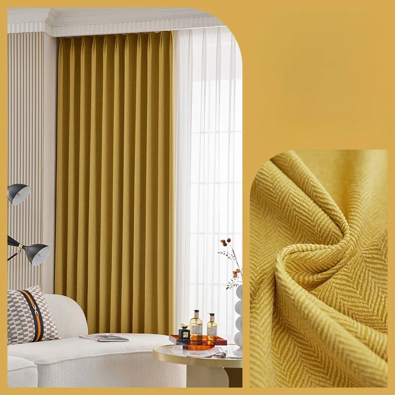 Herringbone Chenille Blackout Curtains for Living Dining Room Bedroom Fabric Finished Luxury Style Custom Size