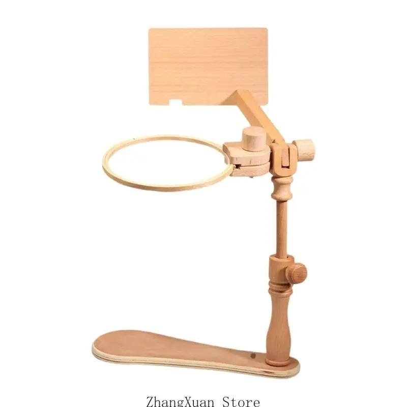 Schreibtisch-Handarbeitsständer aus Buchenholz mit 16-cm-Reifen und Musterbrett für Stickereien, Näh- und Nadelkunstübungen 3XUF – Detail 10