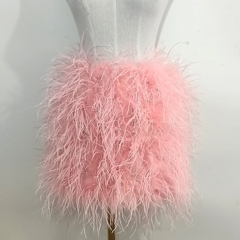 New style 100% natural ostrich hair Short skirt bra underwear women\'s fur coat real ostrich fur coat fur mini skirt Customizable