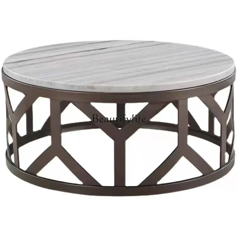 

ls 18American Crystal Living Room Marble Top Coffee Table Modern Light Luxury Vintage Metal Round Coffee Table