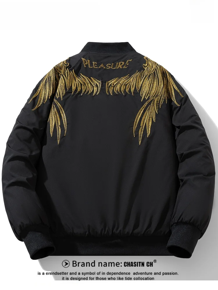 

Мужская хлопковая куртка-бомбер для осени и зимы, новая модель, с вышивкой в виде крыльев, свободного кроя, теплая верхняя одежда, повседневная модная куртка из полиэфирного волокна