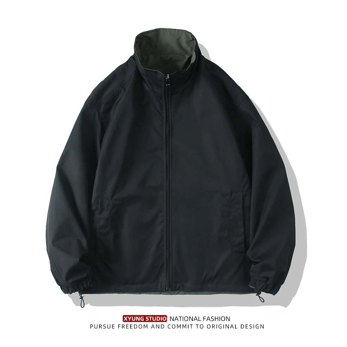 

Outdoor Two-Way Wear Stand Collar Men's Jaet Autumn Winter Windproof American Baseball orm Polyester Long Sve ...